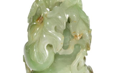 A PALE GREEN AND RUSSET JADE 'DOUBLE GOURD' CARVING, 18TH CENTURY