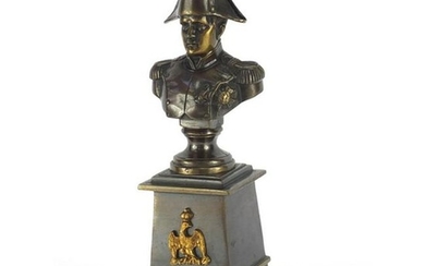 Patinated bronze bust of Napoleon Bonaparte, raised on