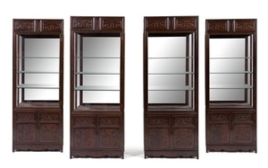 * A Set of Four Chinese Zitan Veneer Hardwood Display Cabinets