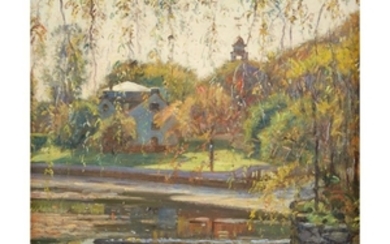 THEODORE WENDEL (american 1859-1932) "HOUSE BY A POND" Signed...