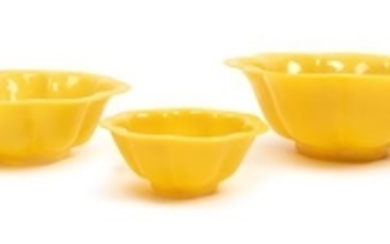 * Three Chinese Yellow Peking Glass Bowls
