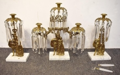Three-Piece Figural Brass Girandole Set