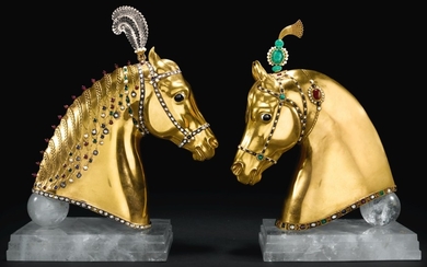 TWO GOLD AND GEM SET HORSE HEAD SCULPTURES, 'LAKSHMI' AND 'INDRA', HERBERT HASELTINE, 1949
