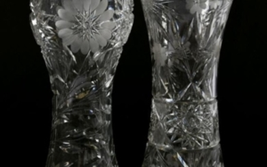 (2) Vases, Cut Glass, Engraved Floral