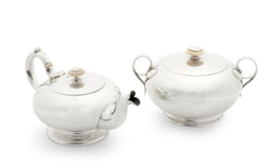 A matched Russian silver teapot and sugar bowl