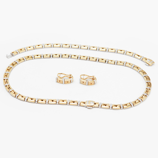 2801209. GARNISH, necklace, bracelet, and earrings, 18k white and yellow gold, diamonds, Chimento, Italy.