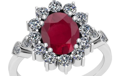 2.88 Ctw VS/SI1 Ruby And Diamond 14K White Gold Vintage Style Ring