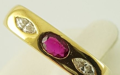 18 kt. Yellow gold - Ring - 0.20 ct Ruby - Diamonds