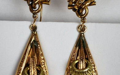 14 kt. Yellow gold - Beautiful pair of Bourbon Sicilian '800 earrings - Pearls, Sapphires