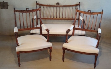 Three-part suite - consisting of a daybed and two armchairs - Louis XVI Style - Beech - 1870-1890