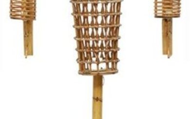 (3) ITALIAN MID-CENTURY BAMBOO FLOOR LAMP, SCONCES