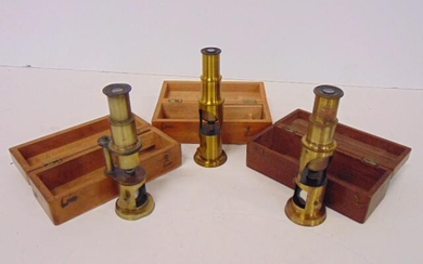 3 Student Microscopes, 7" Antique / Vintage Brass