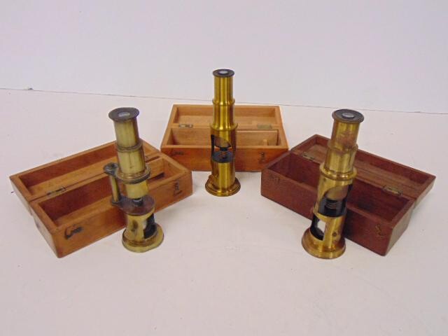 3 Student Microscopes, 7" Antique / Vintage Brass