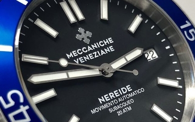 Meccaniche Veneziane - Automatic Diver Watch Nereide 3.0 Ardesia Black with Blue Bezel + EXTRA Rubber Strap - 1202004 - Men - BRAND NEW