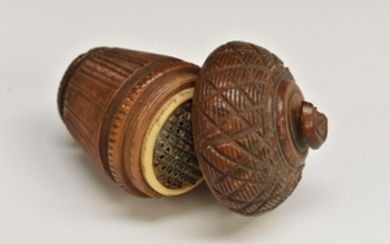 A 19th century coquilla nutmeg grater, screw-fitting