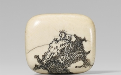 A rounded rectangular manjû of a dragon. Mid-19th century