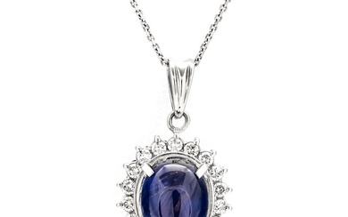 3.44 tcw Star Sapphire Pendant Platinum - Pendant - 3.14 ct Star Sapphire - 0.30 ct Diamonds - No Reserve Price