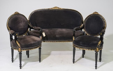 3pc Louis XVI Style Salon Suite - Settee & 2 Arm Chairs