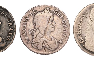 3x Charles II Coins, to include: Shilling 1663, first bust,...