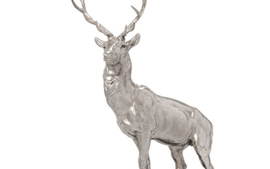 A LARGE SILVER-PLATED BRONZE STAG, CIRCA 1900