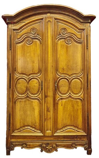 527- Moulded walnut cabinet with two doors, decorated...