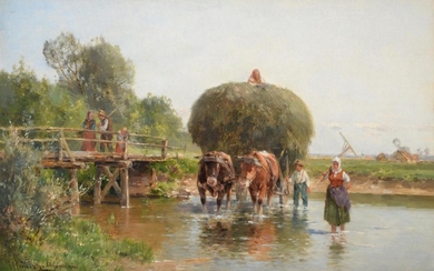 Karl Adam Heinisch (1847-1923) German Figures and a hay cart...