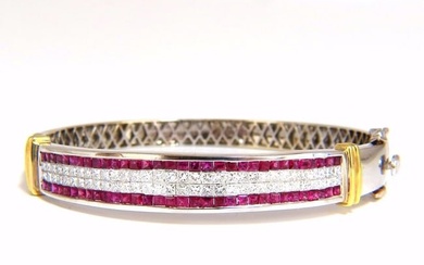 5.30ct natural princess cut ruby diamonds bangle bracelet 18kt+