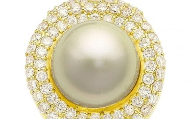 55027: South Sea Cultured Pearl, Diamond, Gold Ring St