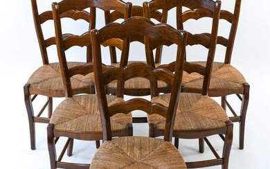 (6) COUNTRY PINE LADDER BACK DINING CHAIRS