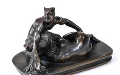 J.M. Lambeaux patinated bronze erotic sculpture