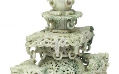61027: A Chinese Carved Jadeite Censer on Stand 24 x 12