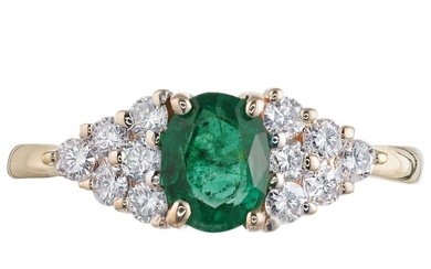 .65 Carat Oval Emerald Diamond Gold Cluster Engagement Ring