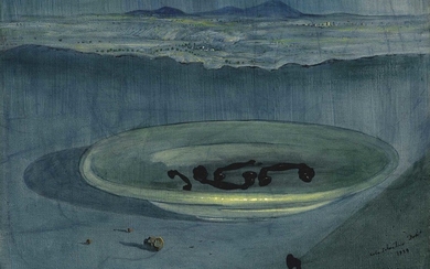 Salvador Dalí (1904-1989), Paisatge amb telèfons sobre un plat (Landscape with Telephones on a Plate)