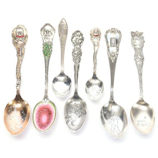 (7) Souvenir Spoons, Sterling Silver