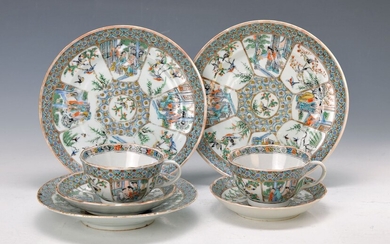 7 parts Canton-enamel, China, around 1870-80: 2 cups...