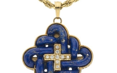 74027: Diamond, Lapis Lazuli, Gold Pendant-Necklace St