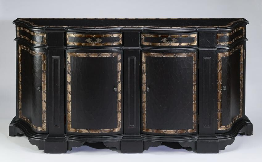 Parcel gilt and distressed ebonized cabinet