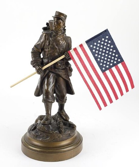 19th C. Bronze Figure of Soldier Signed Rousseau