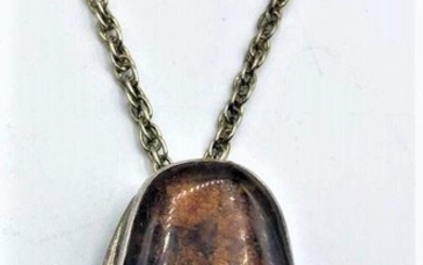 .925 Sterling Silver Large Pendant with Amber Necklace