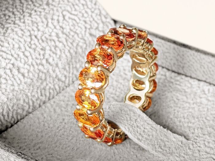 9.70 Carat Magnificent Yellow and Orange Natural Sapphire Eternity Band - 14 kt. Yellow gold - Ring - 9.70 ct Sapphire - NO RESERVE