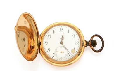 A 14k Glashütte gold hunter case pocket watch. C. 1900. Total weight 106 g. Case diam. 54 mm.