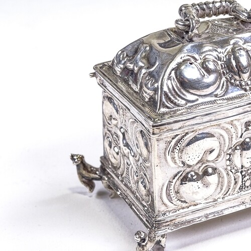 A 17th century Continental silver marriage casket, possibly ...