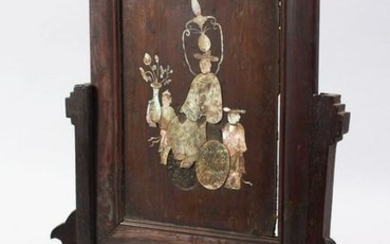 A 19TH CENTURY CHINESE HARDWOOD TABLE SCREEN, with