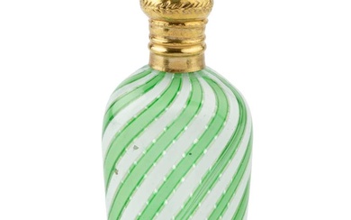 A 19th century French green and white striped glass scent...