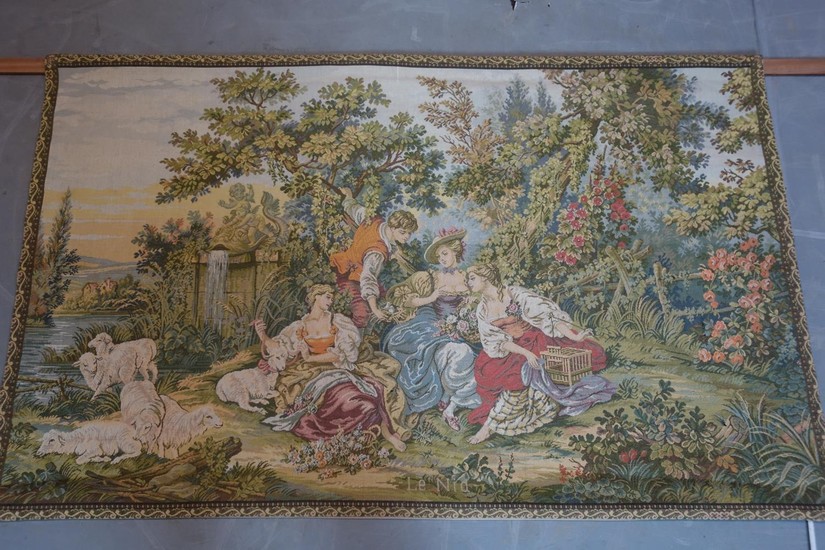A 20th century French tapestry, 'Le Nid', depicting young la...