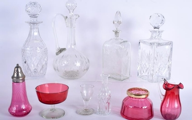 A BOX OF ANTIQUE GLASS including decanters etc. (qty)