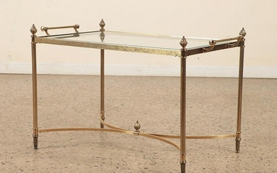 A BRASS PLATED AND GLASS OCCASIONAL TABLE