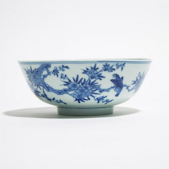 A Blue and White 'Bird and Flower' Bowl, Kangxi Mark