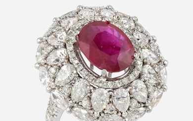 A Burma ruby, diamond, and platinum ring