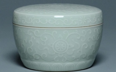 A CELADON BOX AND COVER QIANLONG MARK AND PERIOD